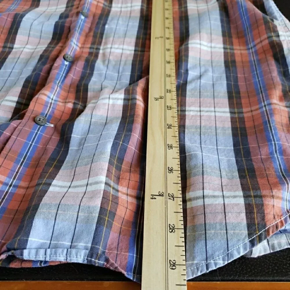 Banana Republic Shirt Mens L Red Black White Blue Plaid Cotton Long Sleeve